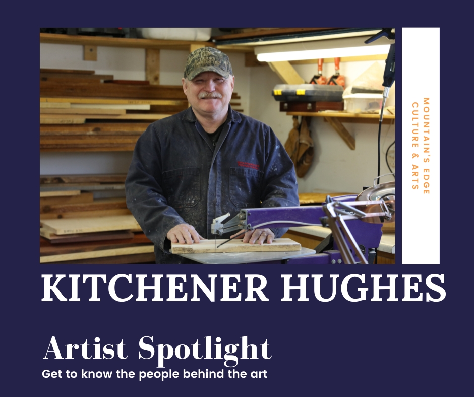 Wood sculptor Kitchener Hughes carving in his studio